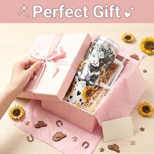 40oz Tumbler With Handle And Straw Lid, Stainless Steel Vacuum Insulated Travel Mug, Fits Car Cup Holder, Hot & Cold Drinks, Cute Cow Sunflower Design, Birthday Gift For Women - White - View 10