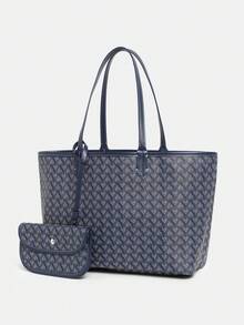 Women's Fashion New Simple Handbag Set, Shoulder Bag, Large Capacity Tote Bag, Commuter Versatile Ladies Handbag, Wallet, Student Shoulder Bag - Blue - View 3