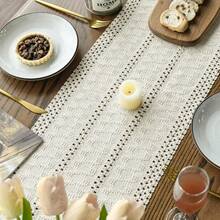 1pc Bohemian Style Tablecloth, Home Dining Table Decor Table Runner, Farmhouse Vintage Tablecloth Decor, Suitable For Living Room, Holiday, Bridal Shower Gift - White - View 6