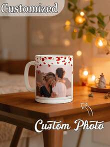 Customized Rose Heart-Shaped Photo Mug Set, Valentine's Day Photo Mug, Photo Mug Heat Sublimation Design, Valentine's Day Photo Mug, Personalized Mug, Couple Mug, Valentine's Day, Newlyweds, New Year, Suitable For Gifting To Dad, Mom, Friends And Colleagues, New Year Gift, Wedding Gift, Gift, Romantic Design, Handmade Gift - Multicolor - View 6