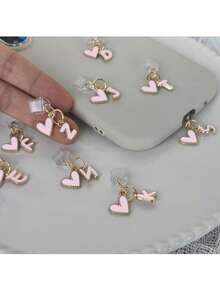 1pc Pink Heart-Shaped Metal Dust Plug, 26 Letter Heart Charging Port Protector Cover, DIY Phone Decor Compatible With Apple/Type-C, Mobile Device Dust-Proof Accessory, Girly Letter Heart Dust Plug, Gift For Friends, Valentine's Day Gift, Festival Small Gift Gifts For Mother, Family, Friends, Kids, Birthday, Holiday Phone Accessories Phone Charm - Pink IPhone - View 3