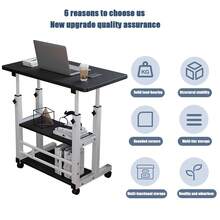 Multi-Purpose Rolling Desk With 2-Tier Storage Shelves, Freestanding Metal Frame Mobile Workstation For Small Spaces, Ideal For Home Office Setup - Black - View 3