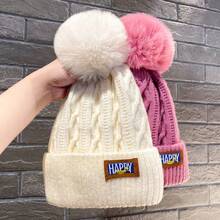 Winter Fleece-Lined Thickened Warm Knitted Hat For Women With Large Head Circumference, Ear Protection, And White Pom-Pom - 粉紅色[軟糯加絨款] - 查看 2