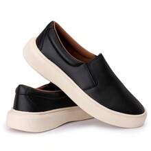 Men's Casual Slip-On Sneakers, Synthetic Leather Boat Shoes, Easy To Put On - 黑色 - 查看 1