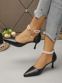 New Women's Pointed Toe High Heel Shoes, Hollow Out Slip-On Versatile Commuter Shoes, Soft Bottom Office/Party/Formal Wear - Black - View 3