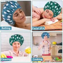 2 Packs Large Shower Caps For Women, Waterproof Shower Cap Double Layers Bath Caps With Hair Scrunchies For Long Thick Hair - 深藍色,深綠色 - 查看 6