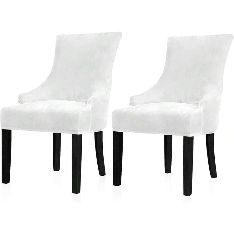 Stretch Wingback Chair Cover - Reusable Side Chair Slipcover, Accent Chair Protector Dining Room, Banquet, Home Decor (Silver, 2PC) - 02 天鵝絨白 - 查看 1