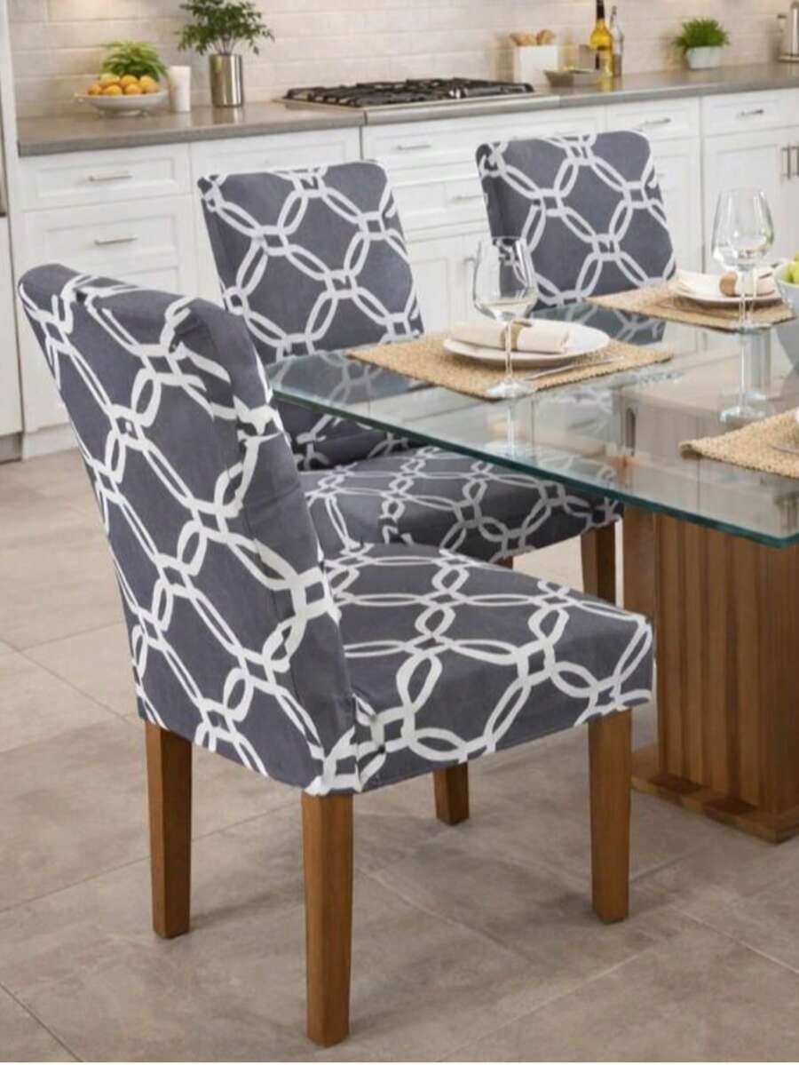 6-Piece Printed Chair Cover - Gray Geom - View 1