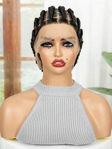 14英寸舒适耐热蕾丝前假发 - 自然发型，柔软轻盈设计 - 黑色 - 查看 3