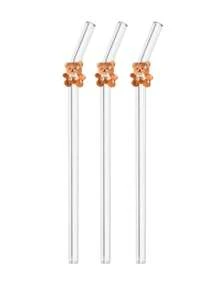 1/3/5 piezas Juego de pajitas de vidrio reutilizables con diseño de oso de dibujos animados, pajitas de vidrio curvas transparentes para vajilla, adecuadas para cocina, bebidas frías, leche, té, café, jugo, batidos, hogar, restaurante, fiesta de cócteles, vuelta al colegio, viaje, regalo, vacaciones, verano - transparente - Ver 12