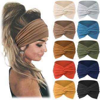 10 PCS Women Headbands African Wide Hair Wrap Extra Turban Head Bands For Lady Large Sport Workout Stretch Non-Slip Big Hair Bands