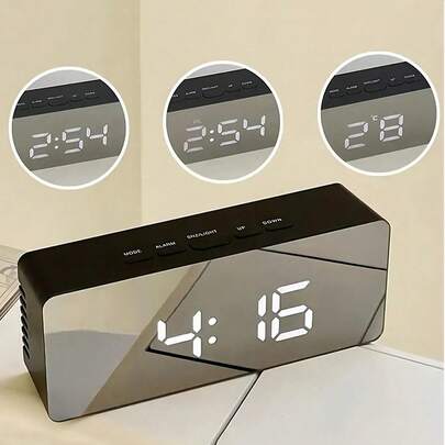 1/2 chiếc đồng hồ báo thức LED kỹ thuật số mini phát sáng trong bóng tối màu đen trắng, đồng hồ điện tử màn hình LED kỹ thuật số USB, hiển thị nhiệt độ, ngày tháng, giờ 12/24, trang trí nhà cửa, trang trí phòng ngủ, có thể điều chỉnh độ sáng (Không bao gồm pin) (Đen/Trắng)