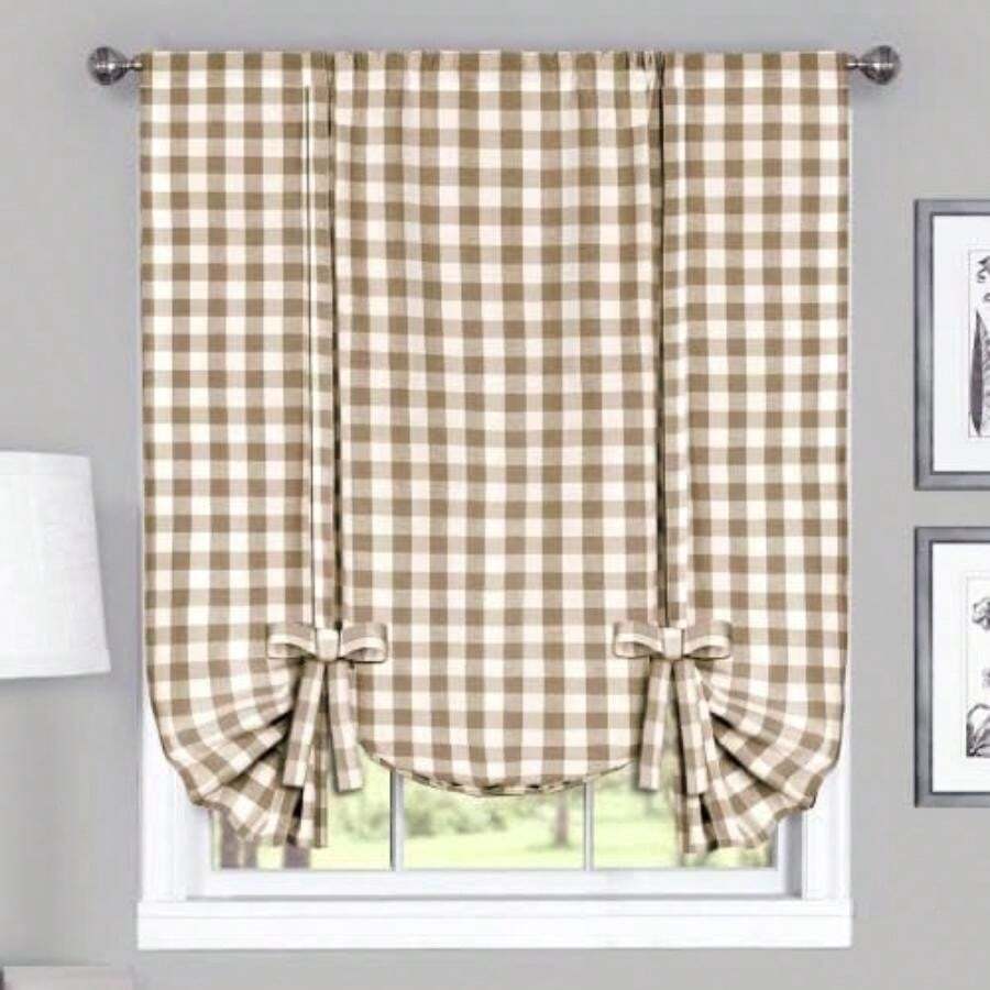Achim Home Furnishings Buffalo - Cortina de Cuadros para Ventana, Cortina atable, , Tie Up Shade 42" 63", 1(Marrón topo 106.7An x 160Al cm (1 Paneles)) - Multicolor - Ver 1