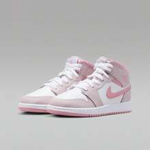 Nike 青少年款 Air Jordan 1 Mid 篮球鞋 - 白色/粉紅色 - 查看 8