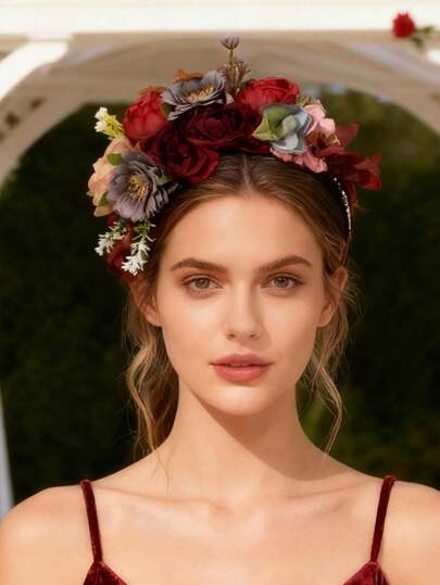 1pc New Year Valentine's Day Bohemian Flower Headband, Vintage Bridal Headdress, Artificial Flower Hair Accessory For Daily, Party, Photo Shoot, Suitable For Multiple Occasions (Butterfly Flower Headband, Butterfly Color Style Random) Hairband