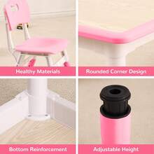 Set de Mesa y 4 Sillas para Niños, Mesa Ajustable de hasta 81 cm de Altura con Patas Antideslizantes y Organizador, Escritorio para Actividades y Manualidades en Preescolar (Rosa) - Rosa - Ver 8