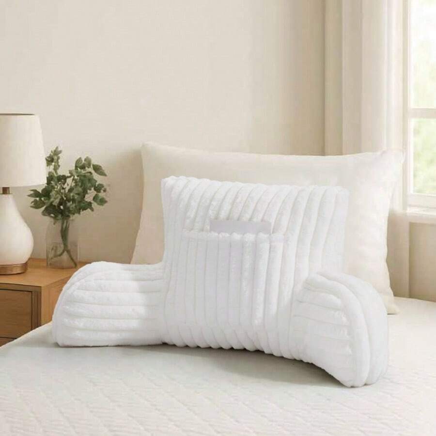 Cuddle Chair Pillow Ultra Soft Back Support Sofa Cushion With Arms Ribbed Fleece - White - View 1