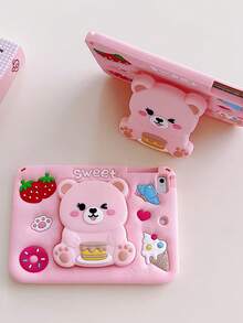 1pc Unisex Big Head Foldable Cake Bear Silicone Stand, Minimalist Cute Portable Cake Bear Holder With Pen Slot, Suitable For IPad Mini 1/2/3/4/5/6/7, Air 4/5/6/7, Pro 11, Air 1/2, IPad 10.2, 9.7, Air 6, 10.9 (No Lanyard) - Pink - View 4