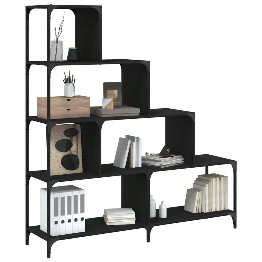 Biblioteca vidaXL de 4 niveles, color negro, 139x33,5x149 cm, madera de ingeniería. - Negro - Ver 1