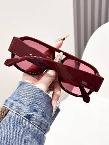 1 Pair Women Red Frame Fashion Glasses, Fashionable Beach Accessory For Summer - Red - View 2