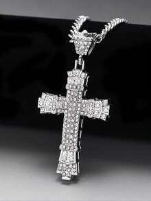 1 chiếc dây chuyền mặt thánh giá dành cho nam, phong cách Hip Hop, mặt dây chuyền pha lê sang trọng. - vàng - Xem 9