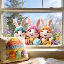 1pc Easter Bunny Static Window Cling Decorative Sticker Cute Rabbit With Eggs Flowers Pattern Glass Decal For Home Living Room Bedroom Kitchen Balcony PVC Electrostatic Adhesion Glue Free Removable Reusable Waterproof Spring Holiday Party Seasonal Decoration - Multicolor - View 4