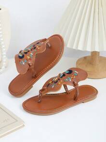 1 đôi dép lê thời trang mùa hè cho bé gái, họa tiết cánh bướm nhiều màu sắc, đường may tinh tế, màu nâu cổ điển, dép xỏ ngón đi biển, thích hợp cho mang hàng ngày, dự tiệc bãi biển. - màu nâu - Xem 4