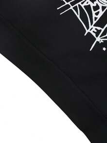 Autumn/Winter Clothing: Street-Style Hip-Hop Style Foam Spider Web Hooded Sweatshirt, Fashionable Sporty Hoodie. - Black - View 3
