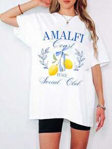 Lemons-Shirt,% Cotton Oversized Short Sleeve Classic Heavy Cotton Shirt Printed Graphic Tee Women's Casual Short-Sleeved TopSports Short Sleeves - 白色 - 查看 8