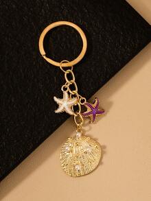 1个金属海星贝壳吊坠钥匙扣，节日礼物 - 款式1 - 查看 2