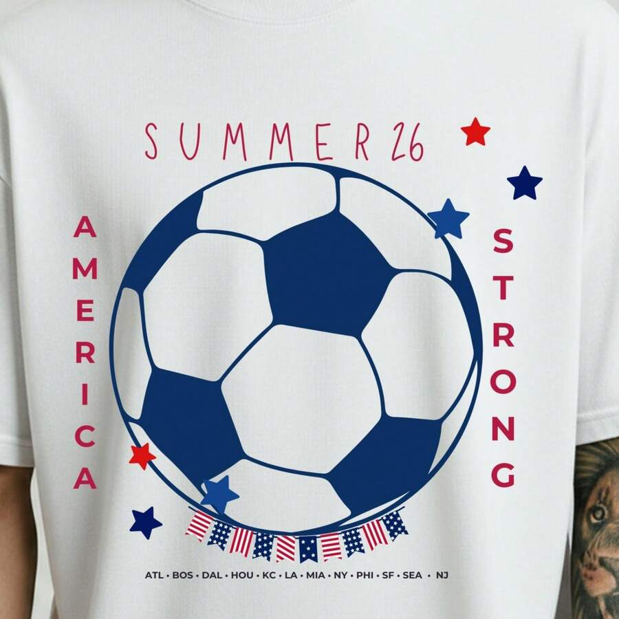 America Strong Soccer T-Shirt World Cup 2026 Shirt USA International Football Championship Tee Fourth Of - 白色 - 查看 1