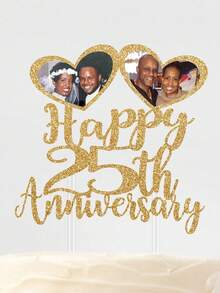 Customizable Happy Anniversary Photo Cake Topper - Personalized Cake Decoration For Any Year - Multicolor - View 3