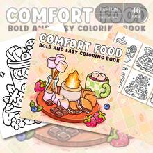 46-220g Livro de Colorir de Algodão Doce Quente e Doce, Livro de Colorir de Papel de Pele Macia, Estilo Curativo, Padrão de Comida de Algodão Doce, Esquema de Cores Rosa e Marrom, Inclui Detalhes de Borda Queimada, Colorir para Alívio do Estresse, Adequado para Uso Diário, Papelaria e Suprimentos Escolares, Adequado como Presente para Meninas, Dia dos Namorados, Ano Novo - COMIDA CONFORTANTE - Visão 1