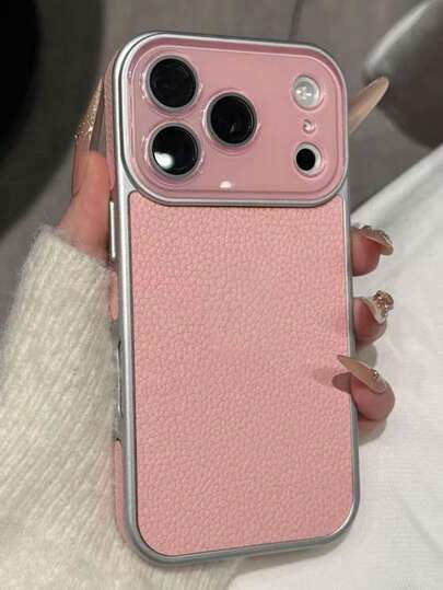 Luxury Frosted Skin Feel Lichee Pattern Solid Color Glossy Glassy Window Phone Case Compatible With IPhone 17 Pro Max 17 Pro 17 16 Pro Max 16 Pro 16 15 Pro Max 15 Pro 15 14 Pro Max 14 Pro 14 Fashion Camera Protection Matte Soft Bumper Shockproof Cover