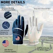 Double Pack Men's Golf Gloves, Suitable For Both Hands, Made Of High-Quality Materials With Ball Markings, Durable And Stable Grip, Anti Slip Design In The Thumb And Palm Areas, Essential For Perfect Swing, Available In Dark Blue Khaki Color - 紅色 左-L - 查看 2