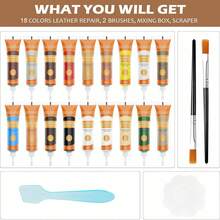 18 Colors Leather Repair Kit - For Furniture Car Seats Couches Sofa Shoes Boat, Leather Dye Filler Paint Restore Scratches Tears Holes, Purses, Jacket, Vinyl Repair Kit Bonded Leather Genuine Italian - 18 Colors - View 6