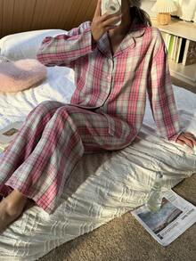 Nina Bonheur 2pcs Women Loose Comfortable Breathable Long Sleeve Pajama Set - Hot Pink - View 8