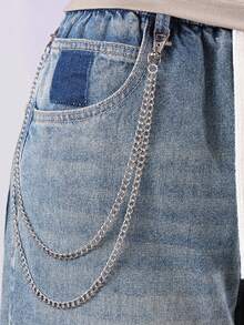 1条男士时尚简约金属链条腰带，百搭优雅牛仔裤链条，适合日常佩戴 - 銀色 - 查看 3