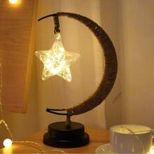 1pc LED Moon Lamp - Black Iron Decorative Table Lamp, Battery Powered Portable Night Light, Suitable For Bar/Bedroom/Living Room