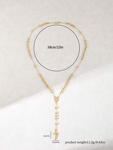 1件瓜达卢佩圣母金色念珠项链，天主教祈祷珠饰，带十字架吊坠，闪亮串珠链，宗教礼物，男女皆宜，日常佩戴/宗教活动配饰 - 金色03 - 查看 7