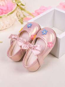 1双春秋季时尚百搭婴儿平底鞋，公主风蝴蝶结装饰，甜美元素，适合生日派对、聚会及其他优雅场合。 - 粉色 - 查看 5
