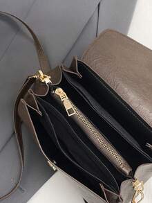 1pc Women's Fashionable Commuter Solid Color Shoulder Bag, Portable Versatile Flap Vintage Crossbody Bag, Suitable For Dates, Shopping, Gifts, Work - Coffee - View 5