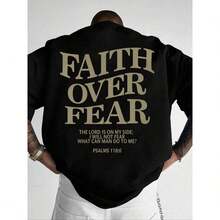 [% Cotton] Cotton Short Sleeve -Shirt Men's Regular Fit Slogan Graphic Round Neck Tee, Casual  Slogan Tees, Comfortable Streetwear Short Sleeve-Shirt Summer, Summer Outfits, To School Clothes, Menswear D -Shirt Men And Women - Black - View 1