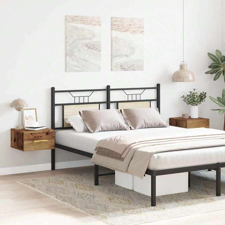 vidaXL Cómoda de cabecera 2 unidades madera antigua 35 x 35 x 20 cm - Marrón - Ver 1