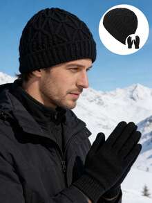 1件或2件哥特式男士刺绣围巾针织帽，时尚街头滑雪帽，保暖百搭的寒冷天气帽，宽松版型。 - 彩色 - 查看 9