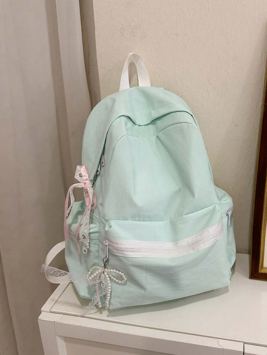New Korean Style Chic Minimalist Casual Backpack, Durable And Versatile - Green - View 1