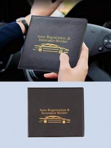 PU Car Registration & Insurance Holder – Black Durable Black Folder With Gold Car Design, Multiple Card Slots, , Ideal For Driver's License, Vehicle ID & Motorcycle Documents,Stylish Accessory