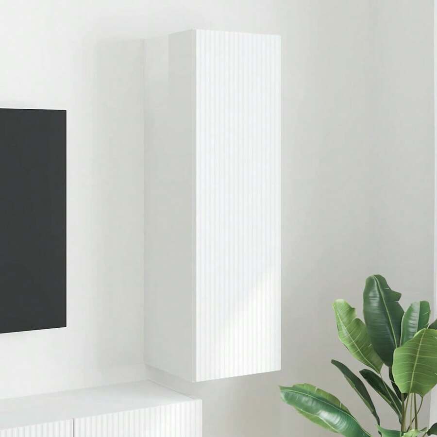 vidaXL Mural de TV Meuble Mural de montagem branco brilhante 30 x 31 x 100 cm - Branco - Ver 1