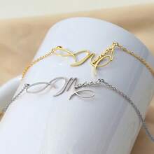 Stainless Steel Customized Gold Artistic Font Style Name Necklace Fashionable And Elegant Handwriting Style Personalized Private Custom Nameplate Pendant Necklace Women's Charm Jewelry Valentine's Day Gift - Multicolor 4 - View 5