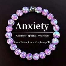 1Pc Purple And Blue Pink Pattern Bead Bracelet, Suitable For Mother's Day, Graduation Season, Thanksgiving And Christmas Celebrations, Suitable For Daily Wear And Gift Giving. - 預設 - 查看 13